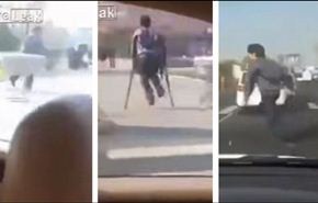 شاهد.. متسول نسي إعاقته عند عبوره الطريق مسرعا!