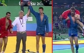 شاهد مصارع ينسى فوزه ويحمل خصمه المصاب لتلقي العلاج