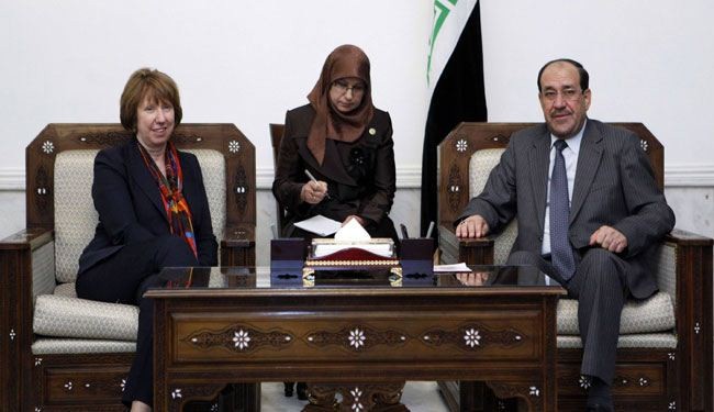 المالكي لآشتون: التسليح بسوريا سيؤثر على المنطقة