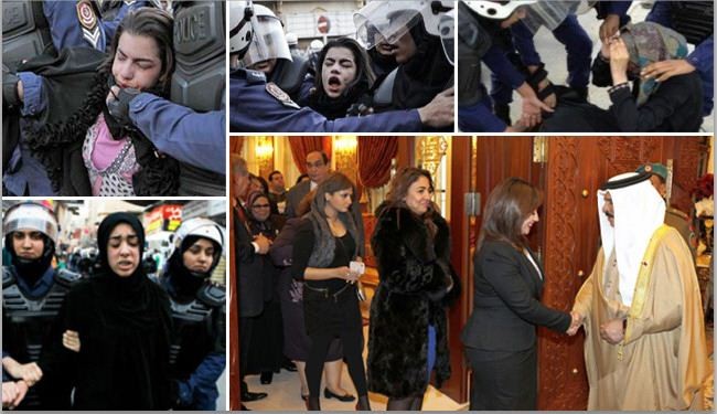 بالصور/ملك البحرين يقف احتراماً لفنانات مصر وشرطته تنكل بالمواطنات