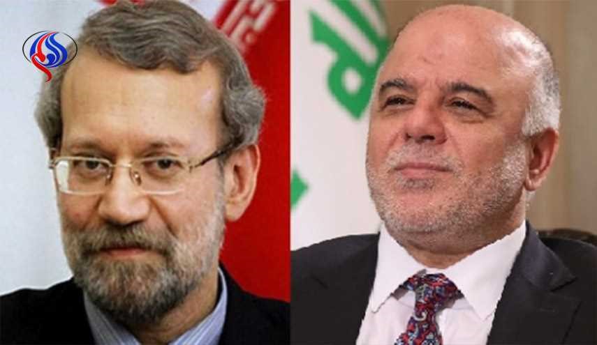 لاريجاني للعبادي: تجفيف منابع الإرهاب والقضاء عليه أمر يبعث على الفرح الكبير