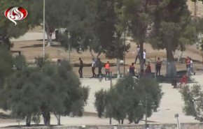 شاهد .. الفلسطينيون يتصدون لاقتحام المسجد الاقصى