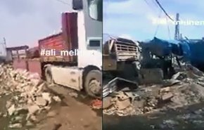 شاهد بالفيديو.. تدمير رتل عسكري تركي كبير بادلب 