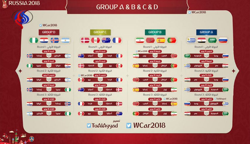 تعرف على مواعيد مباريات كأس العالم  روسيا 2018
