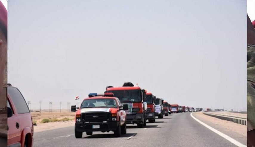 أسطول كبير من عجلات الدفاع المدني يصل الى البصرة + صورة