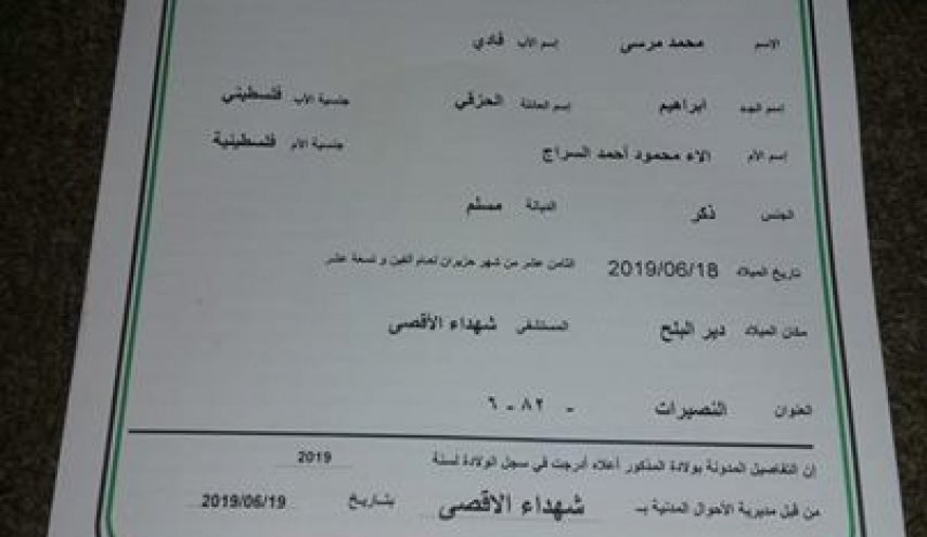فلسطيني بغزة يطلق على اسم مولوده الجديد 