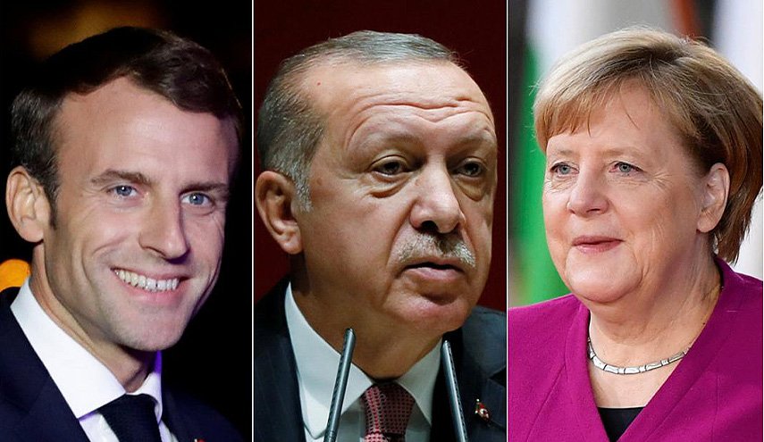 إردوغان ماكرون ميركل في قمة عبر دائرة تلفزيونية مغلقة