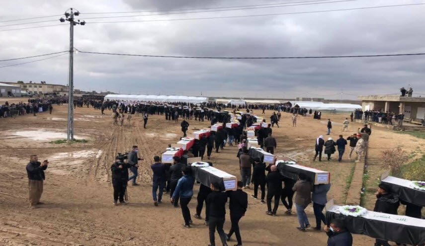 تشييع رفات 104 عراقيين إيزيديين قضوا بمجزرة 