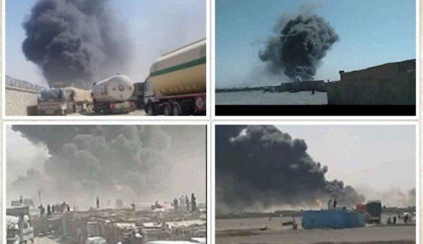 اطفاء الحريق في منطقة أبو نصر الحدودية بين أفغانستان وايران