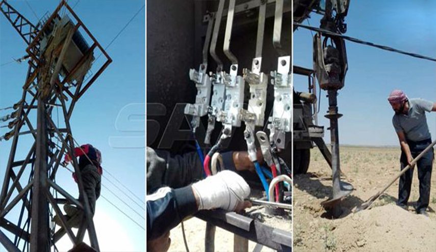 إصلاح خط التوتر المغذي لمحطة تل تمر في الحسكة