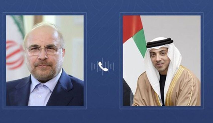 مكالمة هاتفية بين رئيس مجلس الشورى الإسلامي ونائب رئيس الإمارات