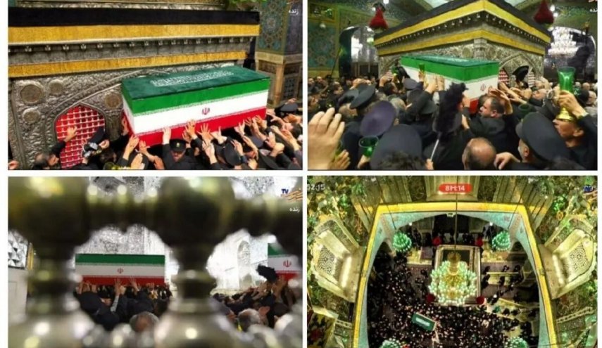 جثمان قائد الثورة الشهيد يوارى الثرى في رواق دار الذكر في حرم الامام الرضا (ع)