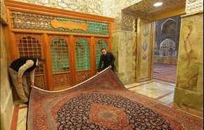 فرش کردن ایوان طلای امیرالمومنین (ع) در نجف/ تصاویر