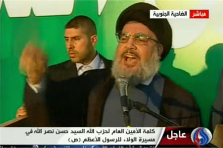  حضور و سخنرانی غیر منتظرۀ نصرالله در جمع راهپیمایان بیروت