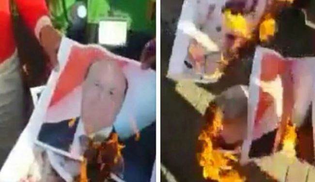 آتش زدن تصویر عبدربه منصور هادی در شهر عدن یمن