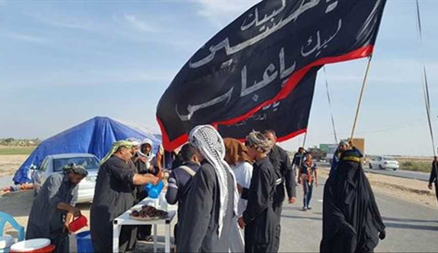 بالصور تقديم الضيافة للمشاية المتوجيهن الى كربلاء المقدسة من قضاء الشامية..