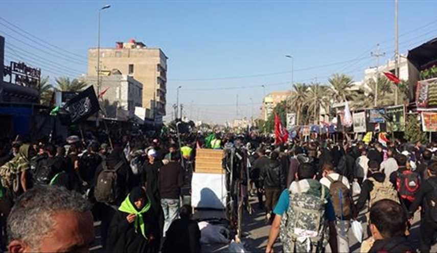 بالصور الملاين في طريق المشاية بين كربلاء والنجف..