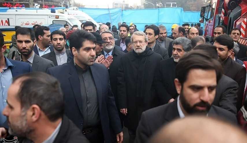 حضور رییس مجلس در محل حادثه پلاسکو/ تصاویر