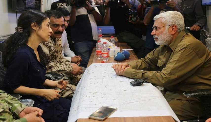 بالصور.. سفيرة النوايا الحسنة تلتقي المهندس وتشيد بالحشد الشعبي