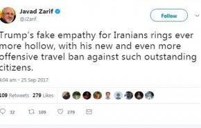 واکنش ظریف به اشک تمساح ترامپ برای ایرانیان
