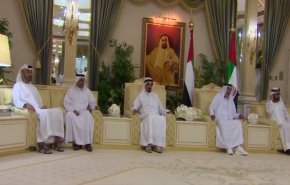 شاهد/ظهور نادر للرئيس الاماراتي وولي العهد يجثو على ركبتيه 