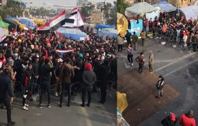 ساحة التحرير.. متظاهرون سلميون يغلقون جسر الجمهورية