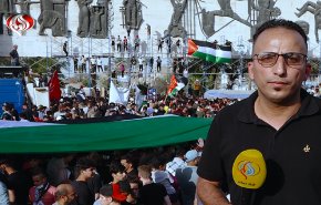 شاهد.. الاف العراقيين يتظاهرون في بغداد نصرة لفلسطين 