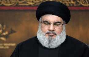 سید حسن نصر الله در مراسم تشییع فرمانده جهادی محسن شکر سخنرانی می کند
