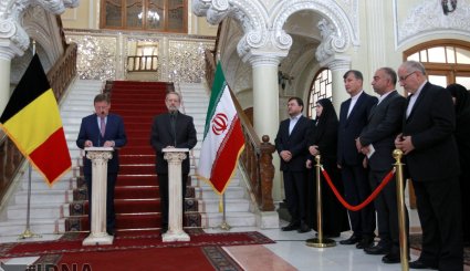 نشست خبری مشترک رئیسان مجلس ایران و بلژیک + تصاویر