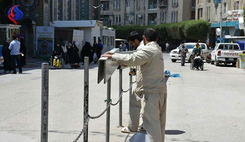 العتبة الحسينية تباشر بوضعها قواطع تنظيم المرور 