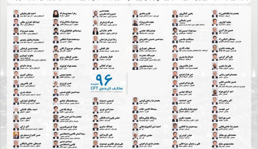 اسامی نمایندگانی که به لایحه الحاق ایران به CFT رای مخالف دادند