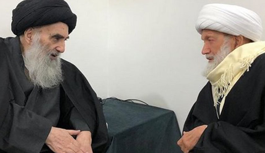 دیدار آیت الله شیخ عیسی قاسم با آیت الله سیستانی در نجف + تصویر