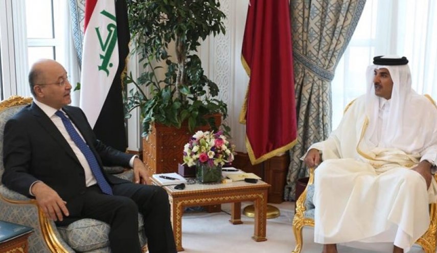 تأکید رئیس جمهور عراق و امیر قطر بر لزوم تحکیم روابط دوجانبه
