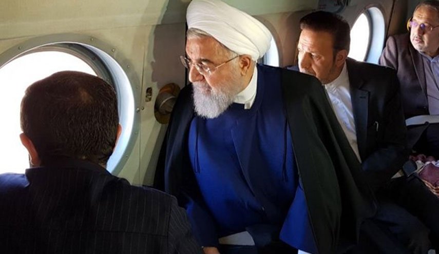 بازدید هوایی رئیس‌جمهور از مناطق سیل‌زده‌ خوزستان