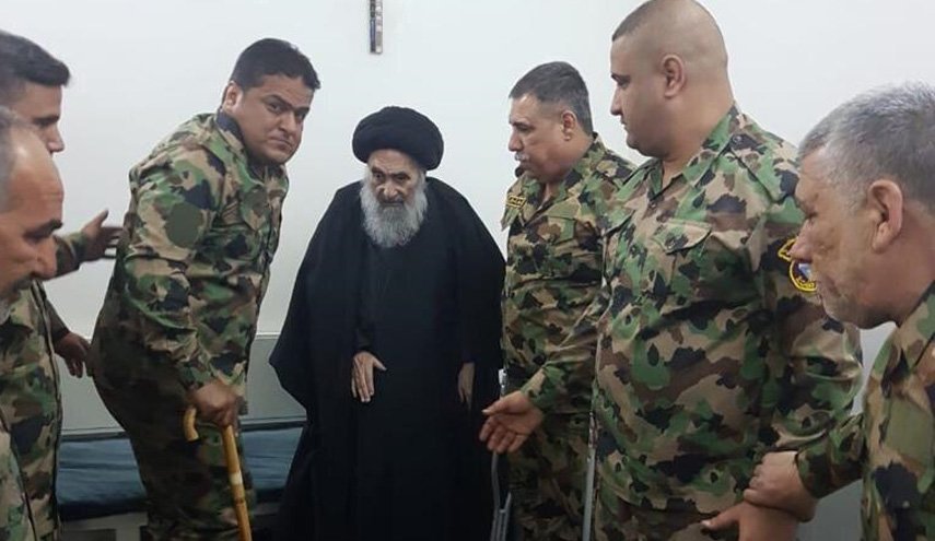 دیدار مجروحان ارتش عراق و آیت‌الله سید علی سیستانی