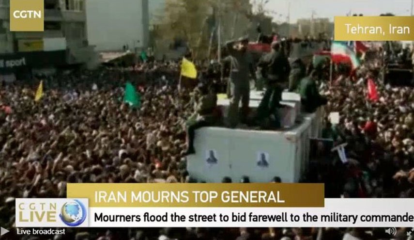 پخش زنده تشییع سردار سلیمانی در تهران از تلویزیون چین