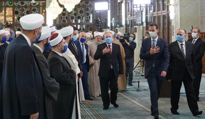 حضور رئیس جمهور سوریه در مراسم میلاد نبی اکرم (ص) در مسجد جامع دمشق