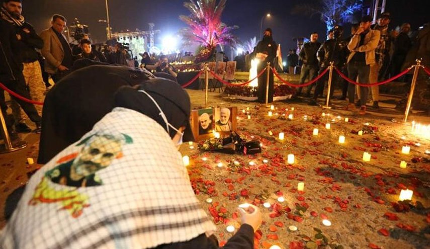 تصاویر مراسم یادبود شهیدان سلیمانی و المهندس در محل شهادت/ پرده برداری از مرحله اول یادمان شهدا 