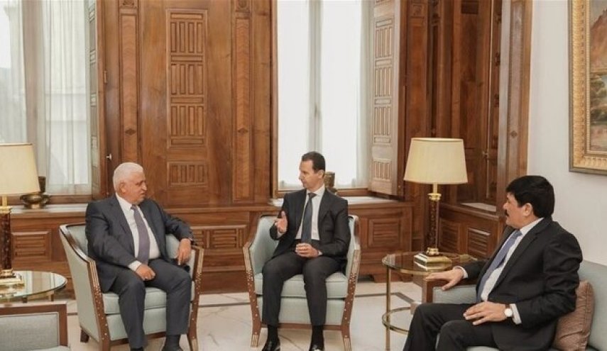 دیدار و رایزنی رئیس سازمان حشد شعبی با بشار اسد در دمشق
