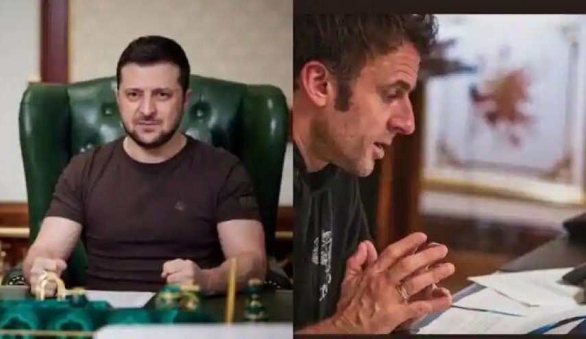 تیپ عجیب ماکرون با تقلید از زلنسکی + تصاویر