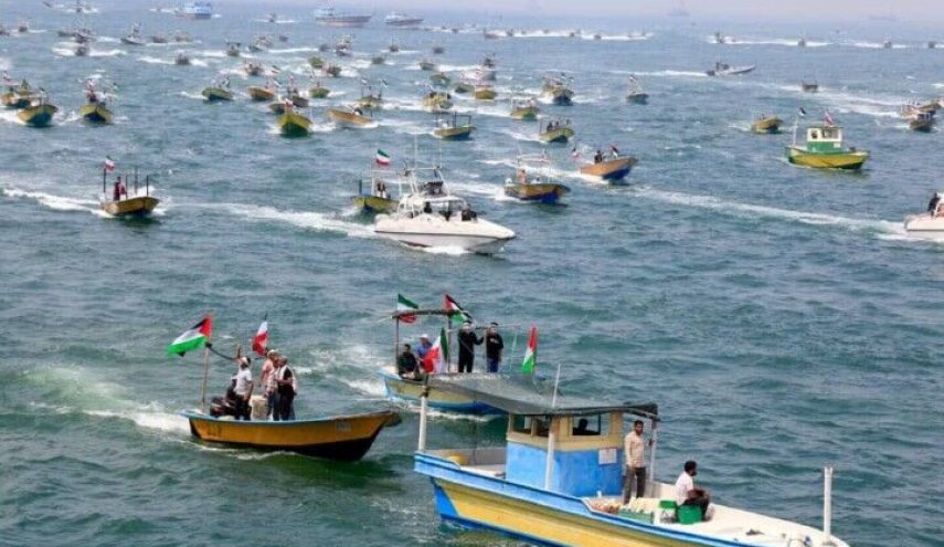 بالصورة.. المناورة البحرية الشعبية لدعم فلسطين في الخليج الفارسي