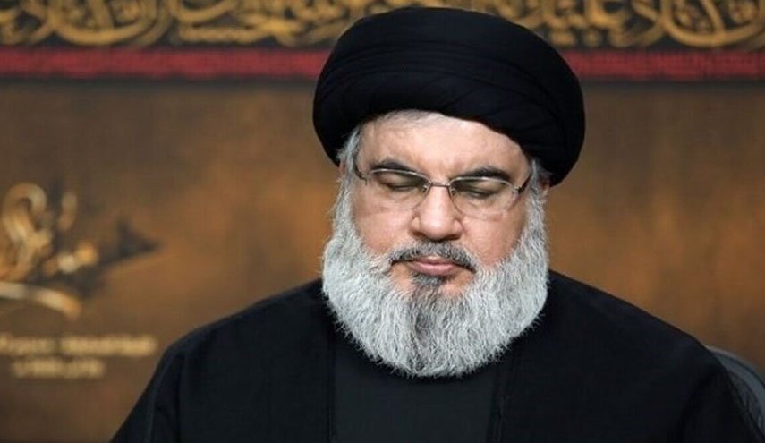 سید حسن نصر الله در مراسم تشییع فرمانده جهادی محسن شکر سخنرانی می کند
