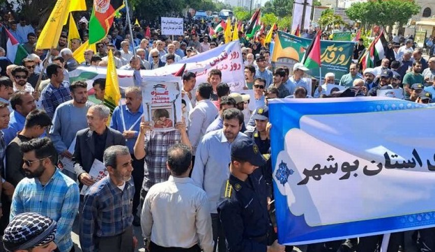 اعلام آمادگی ۱۲۰ شهر و روستای بوشهر برای حضور در روز قدس و محکومیت جنایت رژیم صهیونیستی 