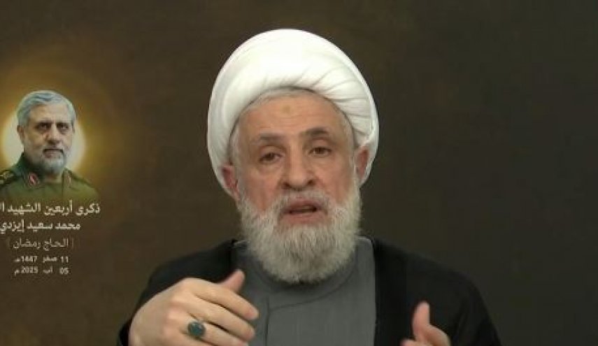 شیخ نعیم قاسم: شهید ایزدی عمر خود را در راه خدمت به فلسطین سپری کرد/ تسلیم سلاح مقاومت به توقف تجاوزات منجر نمی‌شود