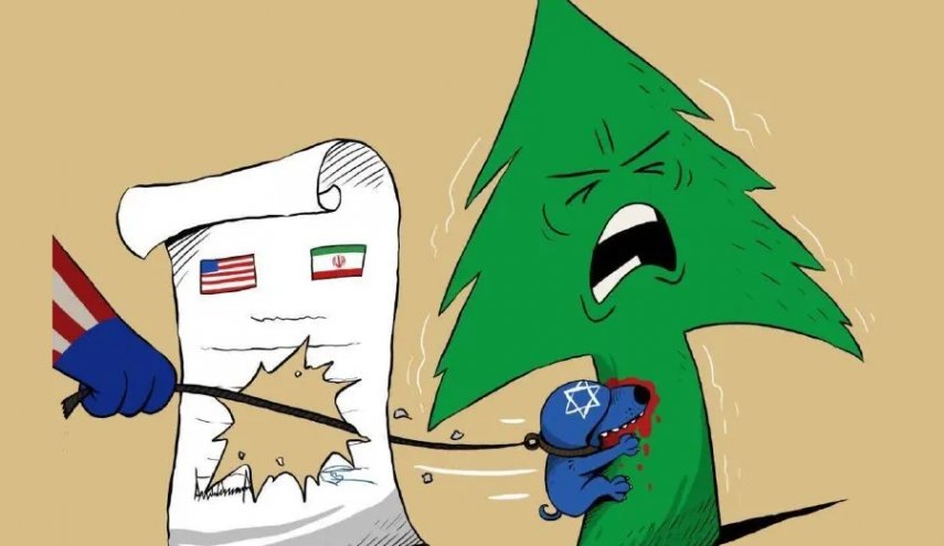 اثر جدید کارتونیست یمنی؛ تصویرسازی «کمال شریف» از نقض آتش‌بس لبنان توسط سگ هار منطقه